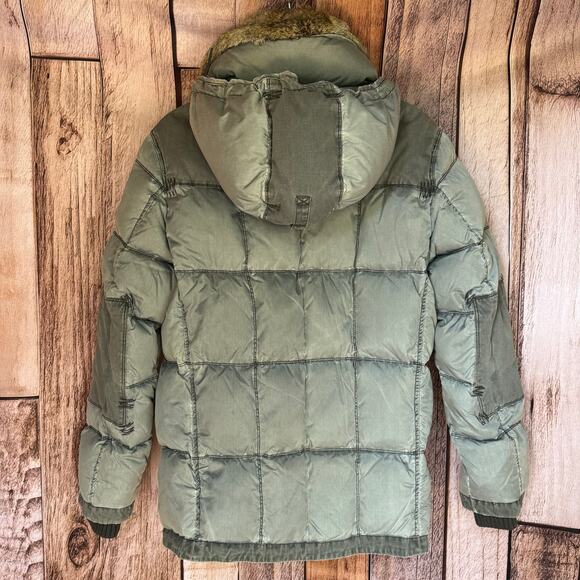 Armani Jeans Men’s Gray Down Puffer Jacket Fur Trim Hood Coat Size M Outerwear - Picture 2 of 11